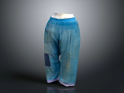Casual Blue Patched Trousers with Purple Cuffs for Daily Use 3d model