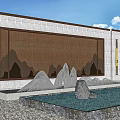 Traditional Chinese Landscape Wall With Stone Surface Mountain Pattern And Water Pool 3d model