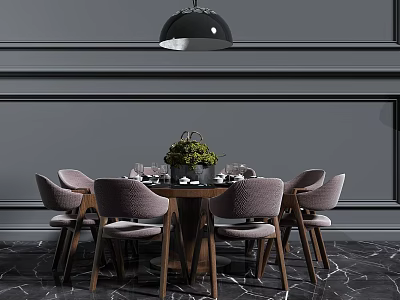 Modern multi-person dining table and chairs 3d model