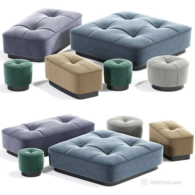 Stylish Versatile Ottomans In Blue Purple Green Beige Gray Colors And Square Rectangular Round Styles 3d model 