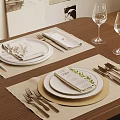 Elegant Dining Table Setting With Placemats Plates Napkins Menu And Wine Glasses 3d model