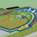 Kids Playground Design With Colorful Slides Circular Track Lawn Area And Climbing Structures