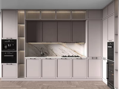 Modern Kitchen Interior With Gray Cabinets Marble Countertop And Built-in Appliances 3d model