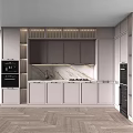 Modern Kitchen Interior With Gray Cabinets Marble Countertop And Built-in Appliances