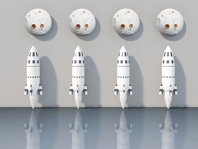 White Swing Door Design With Rocket Models And Moon Textured Decorations 3d model