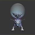 Blue And Purple Dragon With Slender Body Claws And Transparent Sphere With Blue Patterns