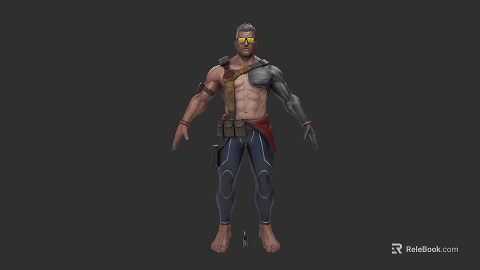 Game Movie Character With Shirtless Torso Mechanical Arm Goggles And Utility Belt 3d model 