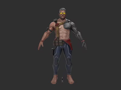 Game Movie Character With Shirtless Torso Mechanical Arm Goggles And Utility Belt 3d model