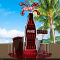 Coca Cola Large Red Bottle Display With Beach Palm Trees And Red Seats 3d model
