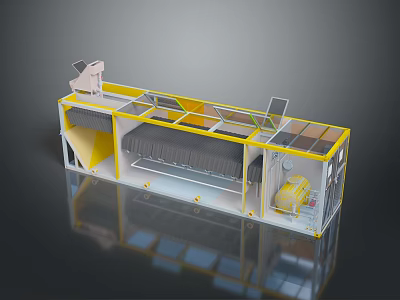 Modular Container Living Space With Yellow Frame Bed And Transparent Panels 3d model