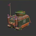 Stylized Red And Green Tank With Number 82 And Small Flag Design Features