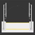 White Staircase Ramp Design With Handrails Yellow Warning Strips And Non Slip Treads