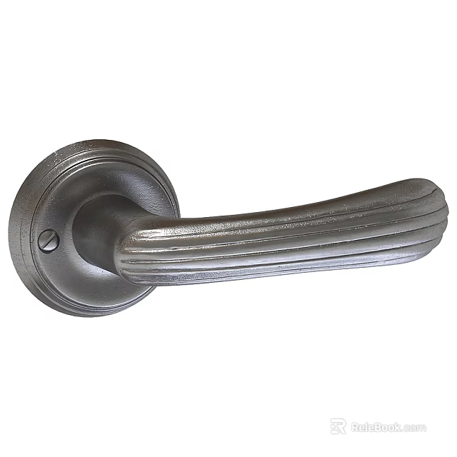 Classic Vintage Metallic Door Handle Featuring Striped Texture And Round Base 3d model 