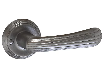 Classic Vintage Metallic Door Handle Featuring Striped Texture And Round Base 3d model