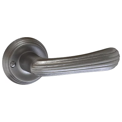 Classic Vintage Metallic Door Handle Featuring Striped Texture And Round Base 3d model