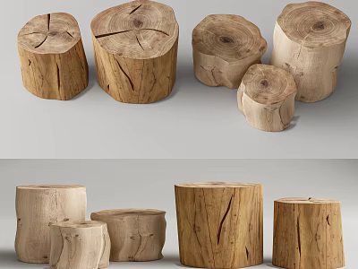 Natural Wooden Stumps For Rustic Home Decor With Various Sizes And Shapes 3d model