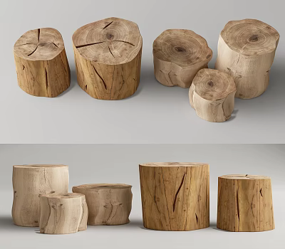 Modern Stakes Log Sideboard Corner Wood Stool Stump 3d model