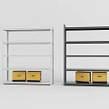 Modern Display Shelving Units With White And Black Frames Holding Golden Boxes
