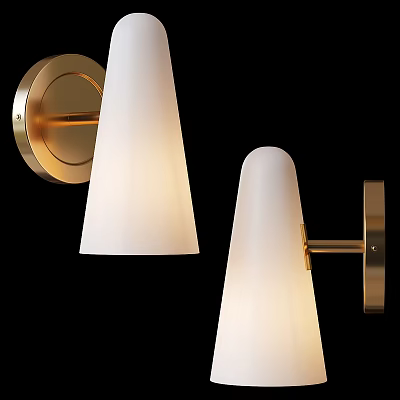 Modern Brass Wall Mounted Lamps With White Glass Shades For Interior Decoration 3d model