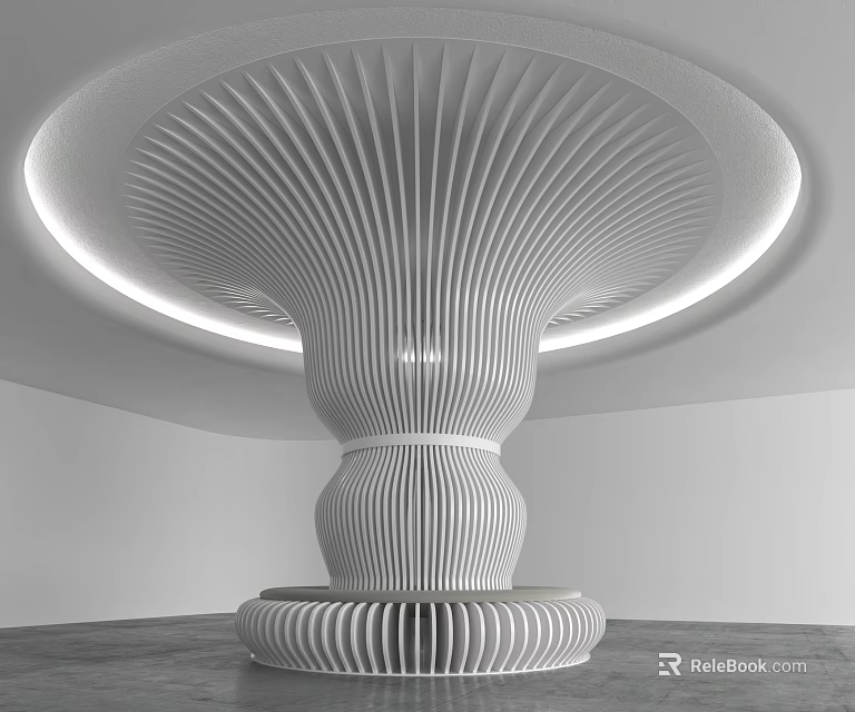 Modern Ribbed Column Design With Circular Top And Ambient Lighting In Interior Space 3d model