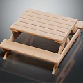 Wooden Square Outdoor Table with Attached Benches Simple Design for Patio Garden Use