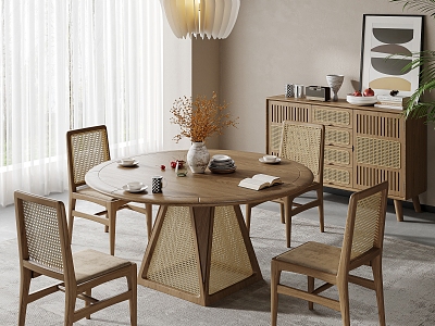 Quiet Restaurant-Quiet Rattan Dining Table and Chair Combination model