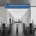 Modern Elevator Hallway With Automatic Turnstiles 1F Sign And Scenic View 3d model