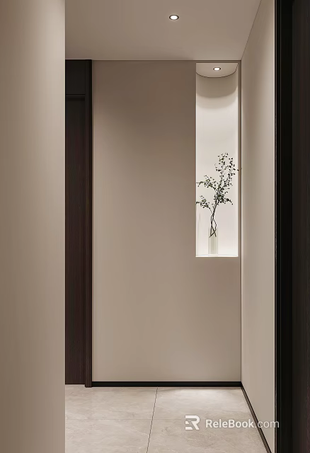 Minimalist Entryway Hallway Interior With Recessed Niche Green Plant And Vase 3d model 