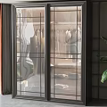 Modern Sliding Glass Door Wardrobe Interior With Hanging Clothes And Potted Plant