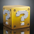 Golden Cube With Silver Question Marks And Circular Holes On Dark Background With Reflections 3d model