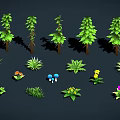 Various Types of Plants Including Trees Flowers Grass and Mushrooms Collection