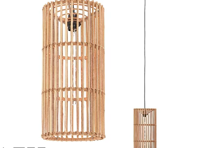 Bamboo Pendant Light with Cylindrical Handwoven Structure for Natural Home Decor 3d model