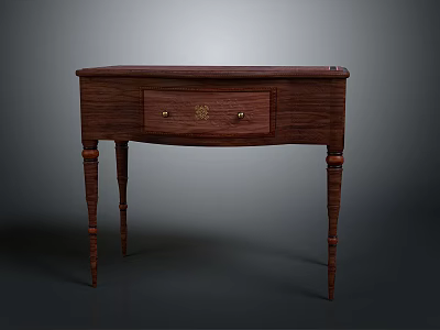 Dark Wooden Classic Desk With Single Drawer And Carved Legs Design 3d model