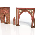 Architectural Decorative Arched Doorway And Carved Red Brown Wooden Arch Structures With Patterns