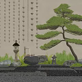 Zen Stepping Stones Path with Hanging Chains Pine Tree Lanterns Stones and Moss 3d model