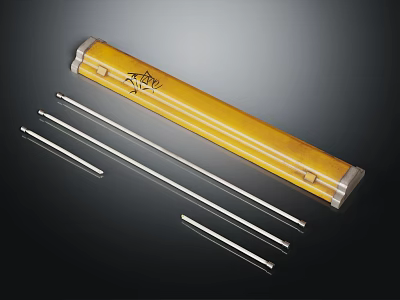 Yellow Decorative Curtain Rod With Silver Ends And Metal Support Rods For Furniture 3d model