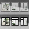 Modern Building Exterior With Multiple White And Black Casement Windows And Green Plants