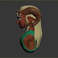 Red Skinned Woman With Blonde Hair Ram Horns Blue Gemstones And Green Shawl