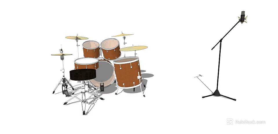 Professional Musical Instruments Set With Complete Drum Kit And Microphone Stand 3d model