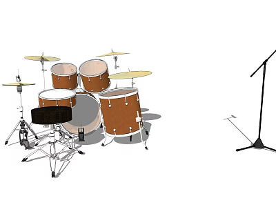 Professional Musical Instruments Set With Complete Drum Kit And Microphone Stand 3d model