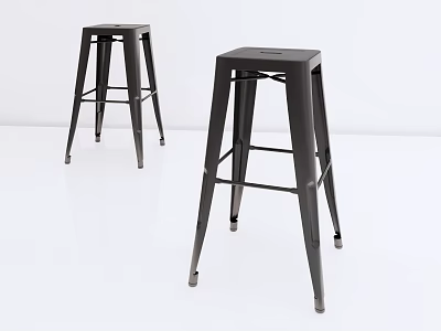 Modern Black Metal Bar Stools Set Of Two With Tall Frame And Square Seats 3d model