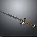 Decorative Sword Featuring Blue Blade And Ornate Brown Gold Hilt With Star Guard