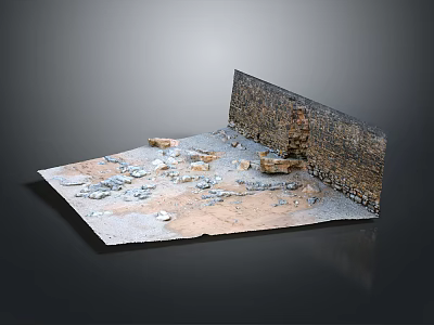 Architectural Model Featuring Ruined Stone Wall With Ground Debris And Broken Stones 3d model