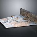 Architectural Model Featuring Ruined Stone Wall With Ground Debris And Broken Stones
