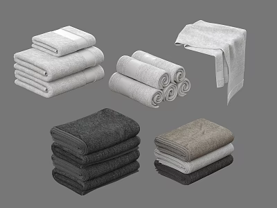 High Quality Soft Towels In Various Colors Folded And Rolled Styles 3d model