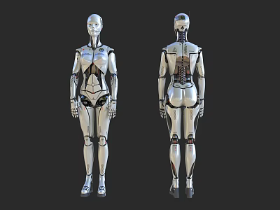 Intelligent Machine Humanoid Robot Silver Mechanical Structure Front and Back Views 3d model