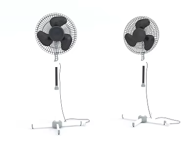 Two Black Blade Air Cooler Fans With Adjustable Stand And White Base 3d model