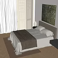 Double Bed With White Linen Sheets Brown Blanket Bedside Table Lamp And Wall Painting