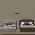 Poliform Single Beds With Light Gray Dark Brown Headboards Pillows Blankets Beige Wall Wooden Floor