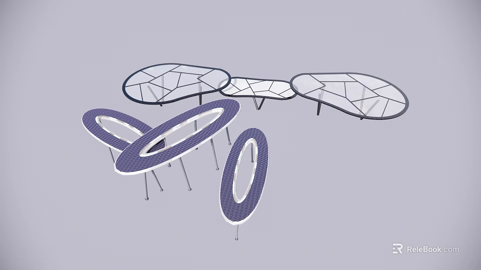 Modern Outdoor Playground Structures With Geometric Metal Frames And Purple Panels 3d model 